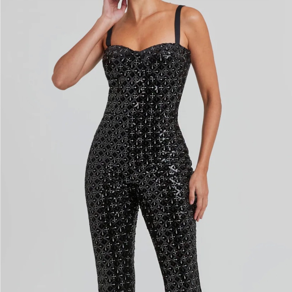 NADINE MERABI Black Glitter Jumpsuit